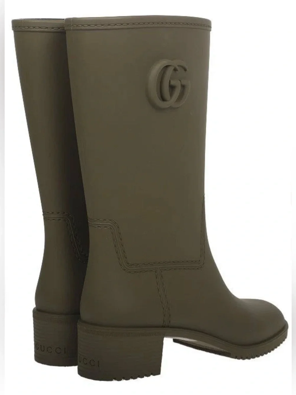 Gucci Olive Rubber Mid-Calf Rain Boots with Embossed GG 39 New with box